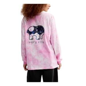 Ivory Ella Pink Tie Dye Celestial Elephant Long Sleeve Shirt Sz Medium VSCO Girl